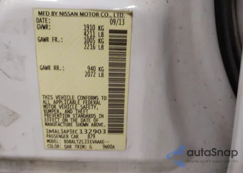 2014 Nissan Altima 2.5 Sv из США, поврежденный, VIN 1N4AL3AP3EC132903